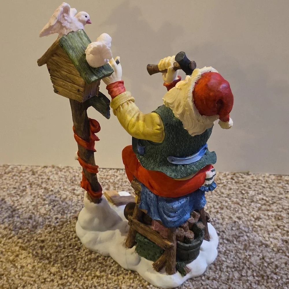 Santa Claus Figurine with Birdhouse - Santa Toy Maker Porcelain